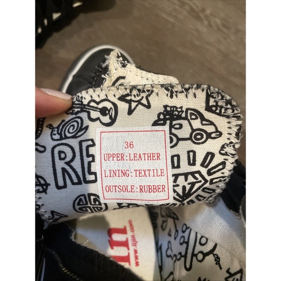 iijin Women High Top Leather Platform Sneakers Size 36 Black - Picture 8 of 8